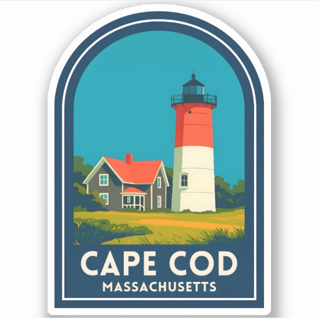 Sticker Vintage Travel Cape Cod Nauset Lighthouse Retro (Devant)