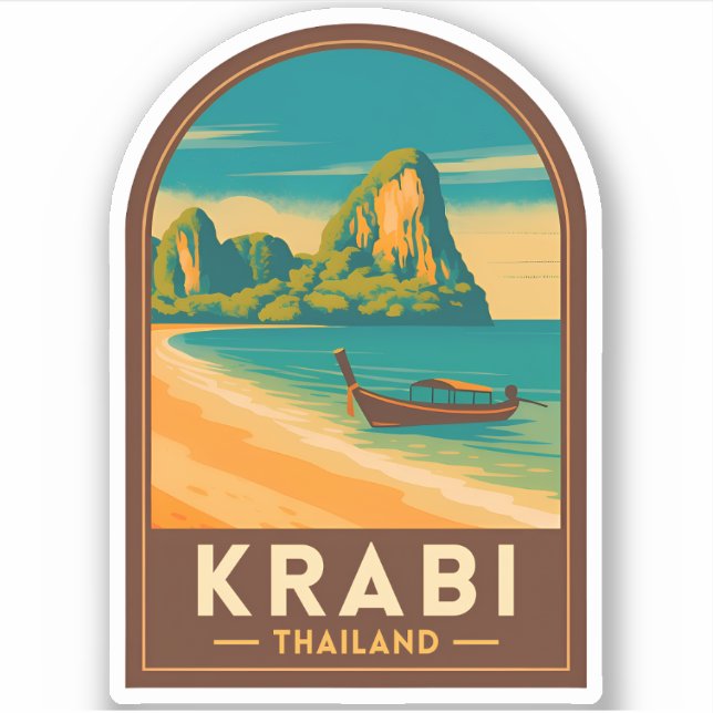 Sticker Vintage Travel Krabi Thailand Railay Beach Retro (Devant)