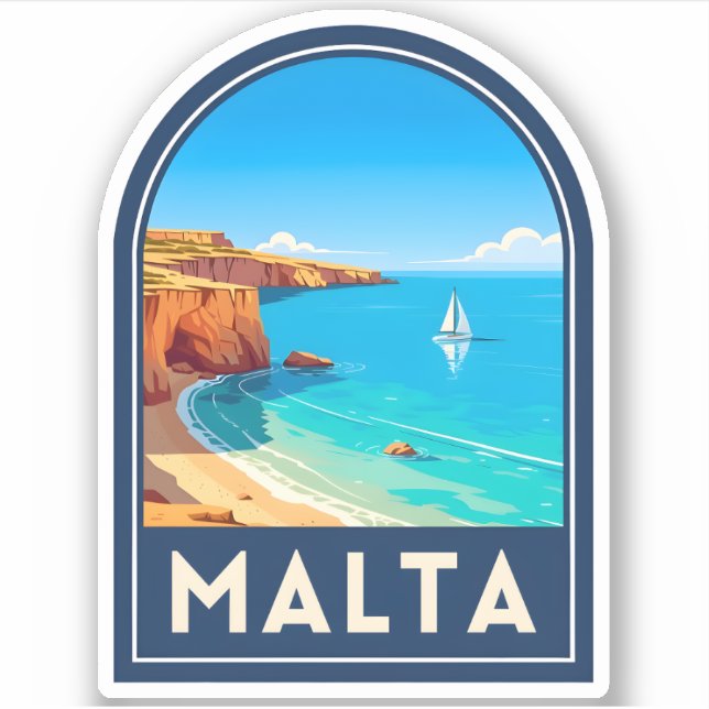 Sticker Vintage Travel Malta Seaside Landscape Retro (Devant)