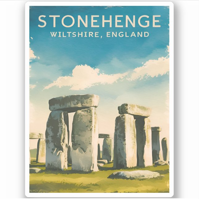 Sticker Vintage Travel Stonehenge Angleterre Scène rétro (Devant)