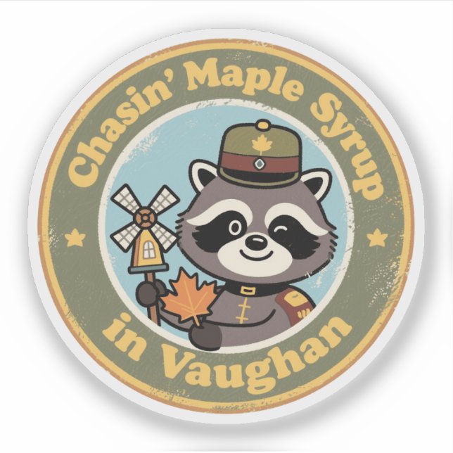 Sticker Vintage Vaughan Ontario Raccoon Maple (Devant)