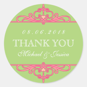 Sticker Vintage Vert Swirl Ornament Mariage Faveur