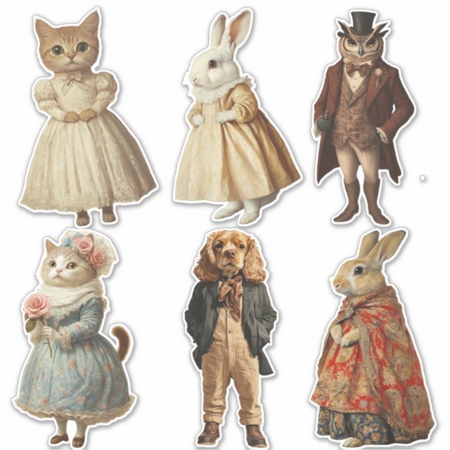 Sticker Vintage Victorian Anthropomorphism Animals (Devant)
