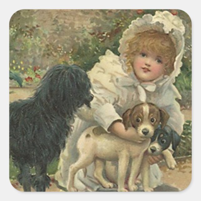 Sticker Vintage Victorian Saving Strays Chiens Pup (Devant)