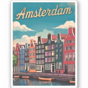 Sticker Vintage voyage Amsterdam Pays-Bas Retro Pittoresqu