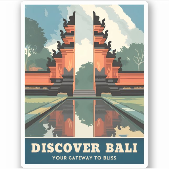 Sticker Vintage voyage Bali Indonésie Temple Gate Retro (Devant)