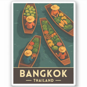 Sticker Vintage voyage Bangkok Thaïlande Marché flottant