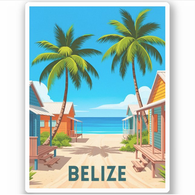 Sticker Vintage voyage Belize Beach Balnéaire Caraïbes (Devant)