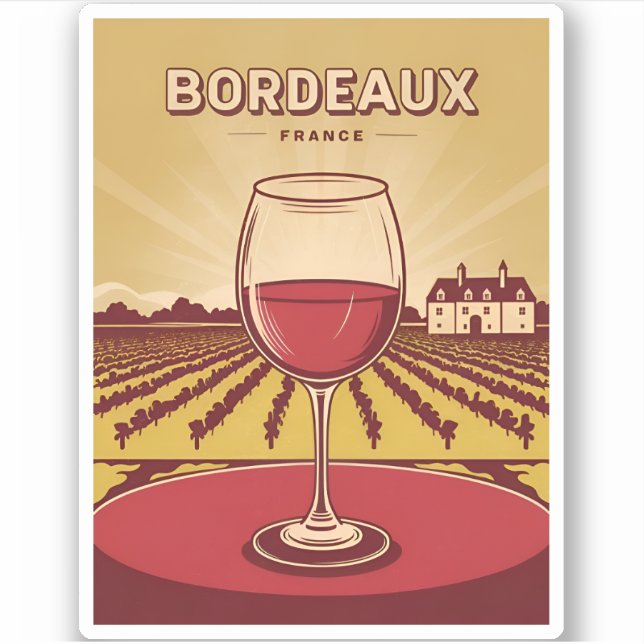 Sticker Vintage voyage Bordeaux France Vignoble Paysage (Devant)
