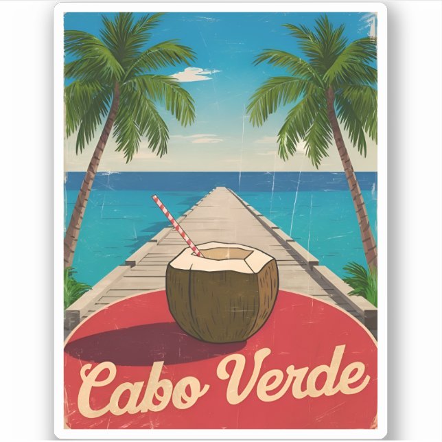 Sticker Vintage voyage Cap-Vert Îles Retro Graphisme (Devant)