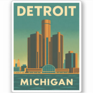 Sticker Vintage voyage Detroit Michigan Cityscape Retro
