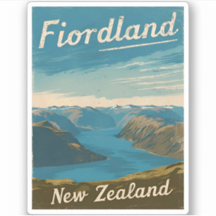 Sticker Vintage voyage Fiordland Nouvelle-Zélande Rétro Pi