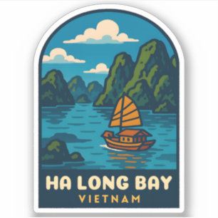 Sticker Vintage voyage Ha Long Bay Vietnam Retro Pittoresq