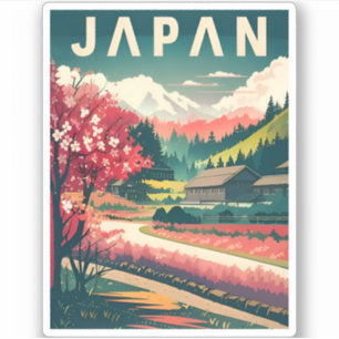 Sticker Vintage voyage Japon Sakura Cherry Blossom