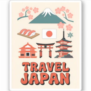 Sticker Vintage voyage Japon Symboles Nationaux Iconiques