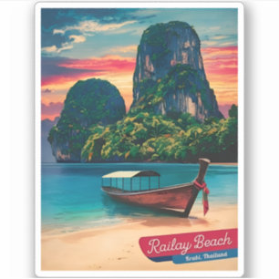 Sticker Vintage voyage Krabi Thaïlande Sunset Beach