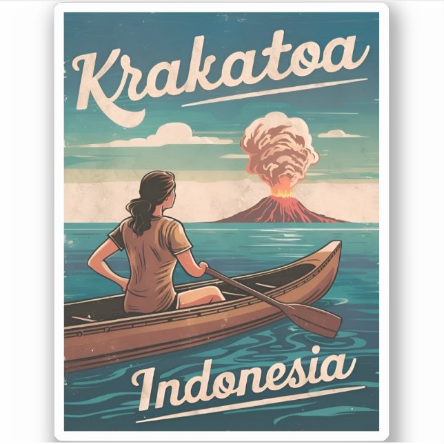 Sticker Vintage voyage Krakatoa Indonésie Rétro Pittoresqu (Devant)