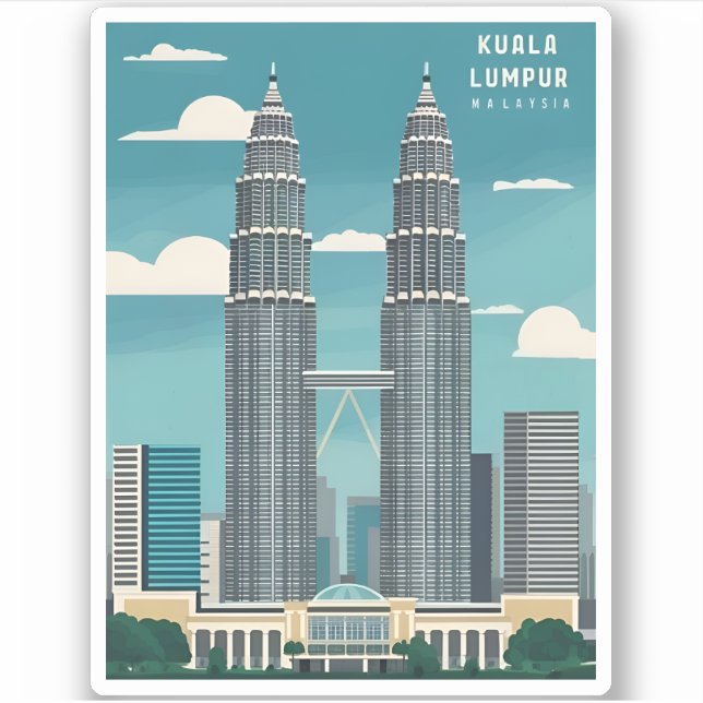 Sticker Vintage voyage Kuala Lumpur Malaisie Retro Graphis (Devant)