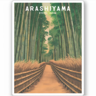 Sticker Vintage voyage Kyoto Arashiyama forêt Bamboo