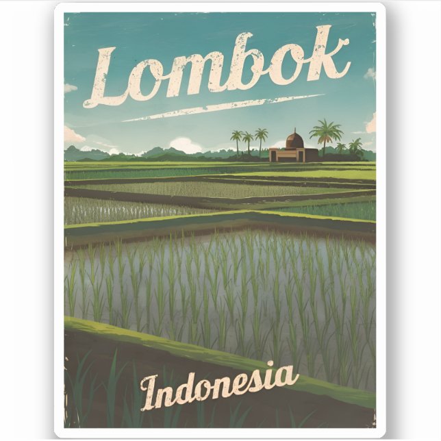 Sticker Vintage voyage Lombok Indonésie Pittoresque rétro (Devant)