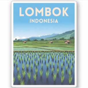 Sticker Vintage voyage Lombok Indonésie Pittoresque rétro