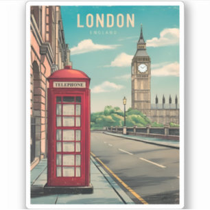 Sticker Vintage voyage Londres Big Ben England Retro Pitto