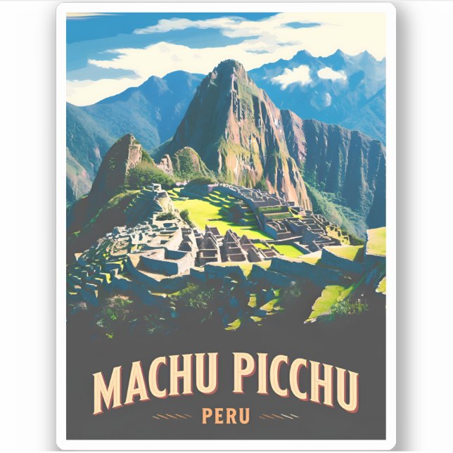 Sticker Vintage voyage Machu Picchu Pérou Paysage rétro (Devant)