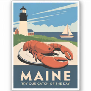 Sticker Vintage voyage Maine Homard Fruits de mer Rétro Pi