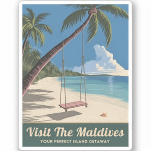 Sticker Vintage voyage Maldives  de la mer Pittoresque