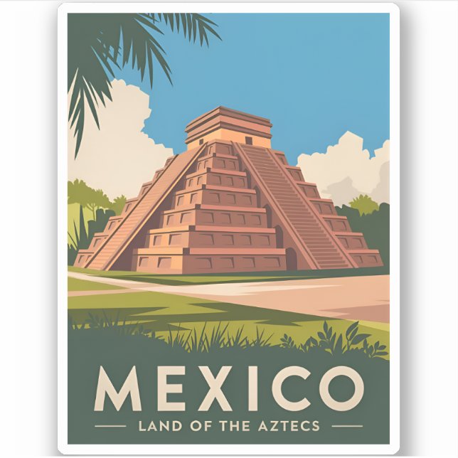 Sticker Vintage voyage Mexique Aztec Pyramide Retro Graphi (Devant)