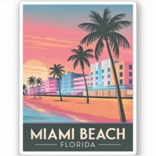 Sticker Vintage voyage Miami Beach Floride Sunset Seaside