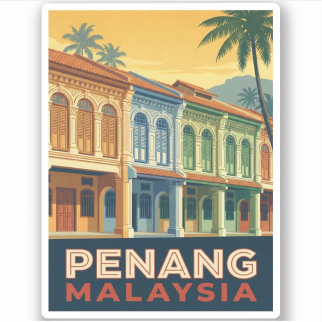Sticker Vintage Voyage Penang Malaisie Rétro Paysage (Devant)