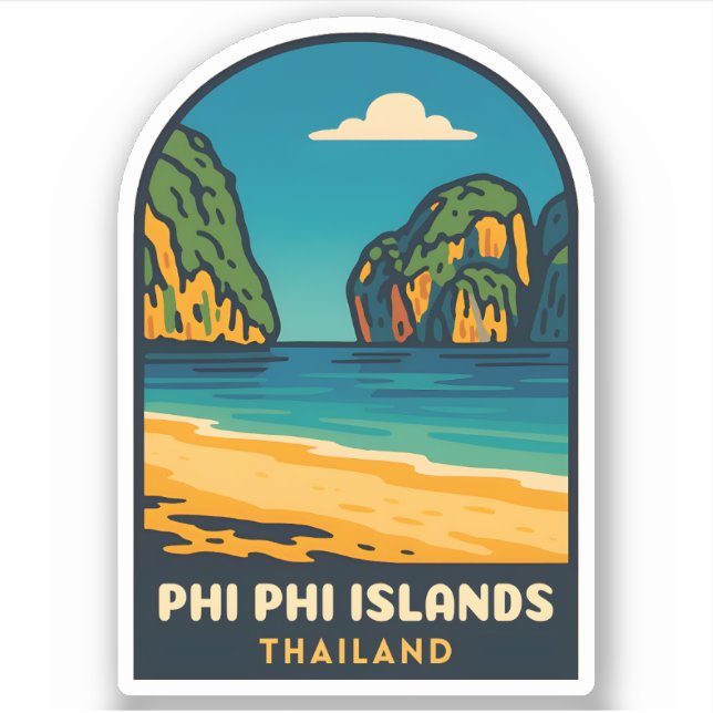 Sticker Vintage voyage Phi Phi Îles Thaïlande Plage (Devant)
