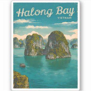 Sticker Vintage voyage rétro Ha Long Bay Paysage vietnamie