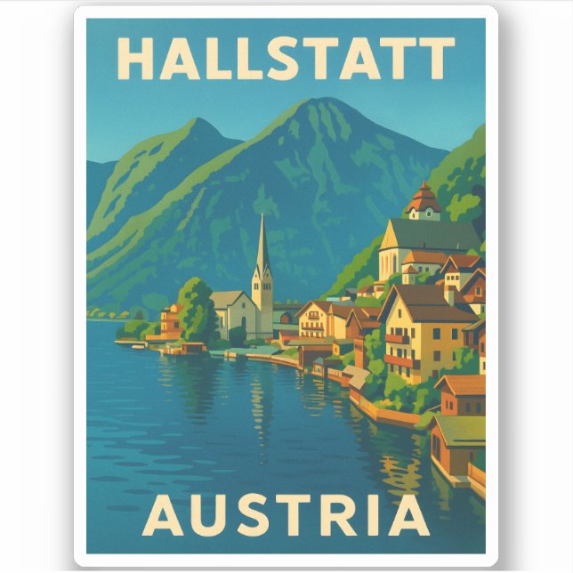 Sticker Vintage voyage rétro Hallstatt Autriche Pittoresqu (Devant)