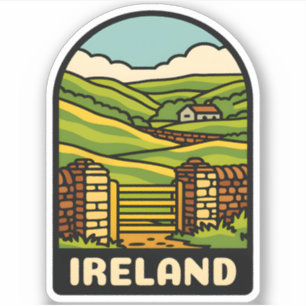 Sticker Vintage voyage rétro Irlande Campagne Pittoresque