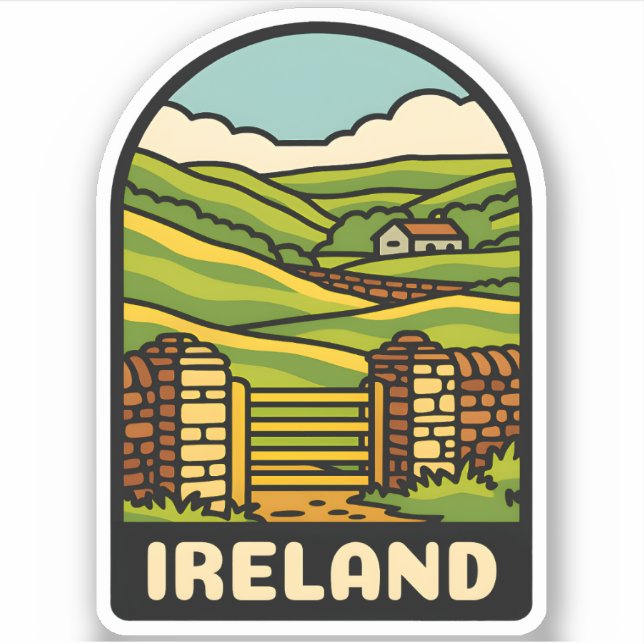 Sticker Vintage voyage rétro Irlande Campagne Pittoresque (Devant)