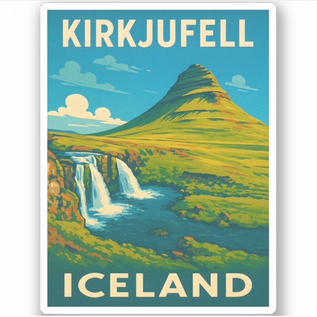 Sticker Vintage voyage rétro Islande Montagne Kirkjufell (Devant)