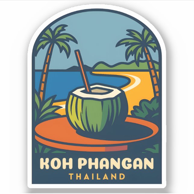 Sticker Vintage voyage rétro Koh Phangan Island Thaïlande (Devant)