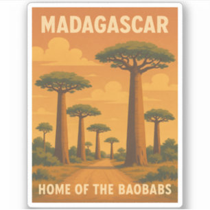 Sticker Vintage voyage rétro Madagascar Baobab Tree Sunset