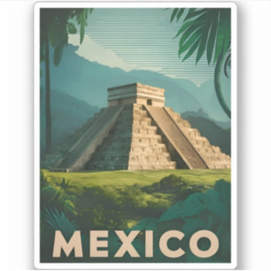 Sticker Vintage voyage rétro Mexique Aztec Pyramide