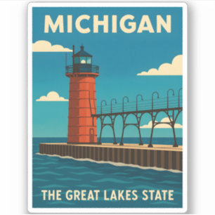 Sticker Vintage voyage rétro Michigan Lighthouse Pittoresq