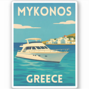 Sticker Vintage voyage rétro Mykonos Grèce Ile de mer