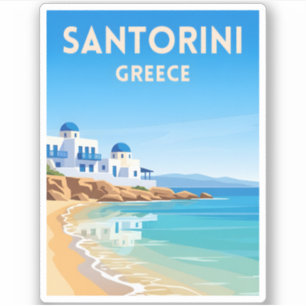 Sticker Vintage voyage rétro Santorini Grèce plage