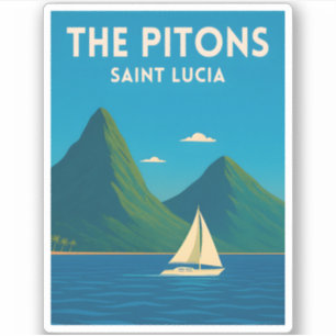 Sticker Vintage voyage rétro St Lucia Pitons Caraïbes