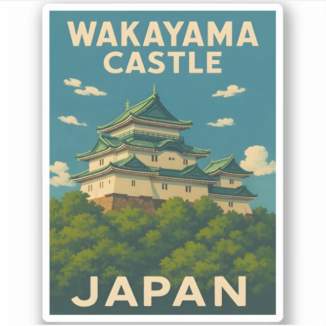 Sticker Vintage voyage rétro Wakayama Castle Japon (Devant)