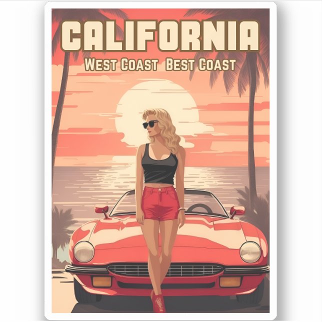 Sticker Vintage voyage Retrowave 80s California Sunset (Devant)