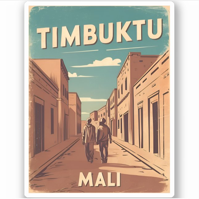Sticker Vintage voyage Tombouctou Mali Afrique Retro Graph (Devant)