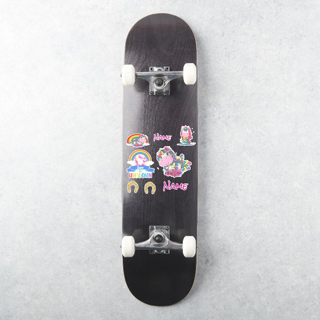 Sticker Vinyl Coupé Personnalisé Unicornes (Skateboard)
