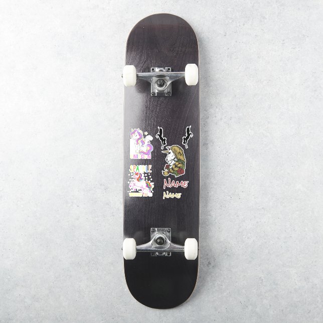 Sticker Vinyl Coupé Personnalisé Unicornes Skatebo (Skateboard)